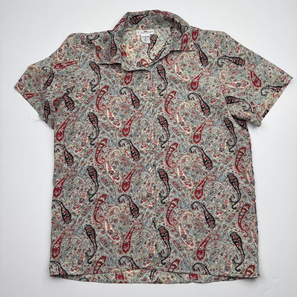 Courtenay Shirt Mens Medium Allover Paisley Short Sleeve Camp Collar Red Black